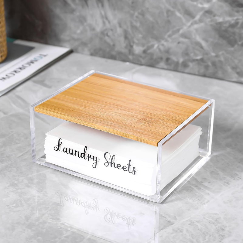 VOTLEVT Acrylic Laundry Detergent Sheets Holder with Bamboo Lid, Laundry Soap Sheets Container Box Dispenser for Laundry Room - Image 5